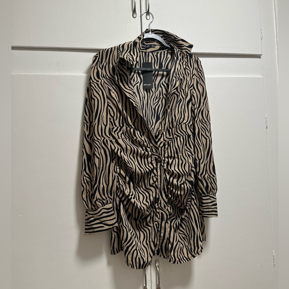 Zebra Ruched Mini Shirt Blouse